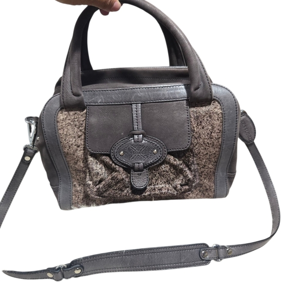 Kesslord Gray Leather Purse Mixed Media Has Like Cow Fur Feel - Picture 1 of 16